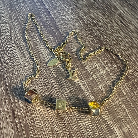 LOUIS VUITTON necklace LV Logo and Cube Swarovski crystals gold - Picture 15 of 15